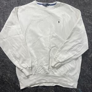 Polo Ralph Lauren Sweatshirt Mens Large White Cotton Lined Pony Logo READ